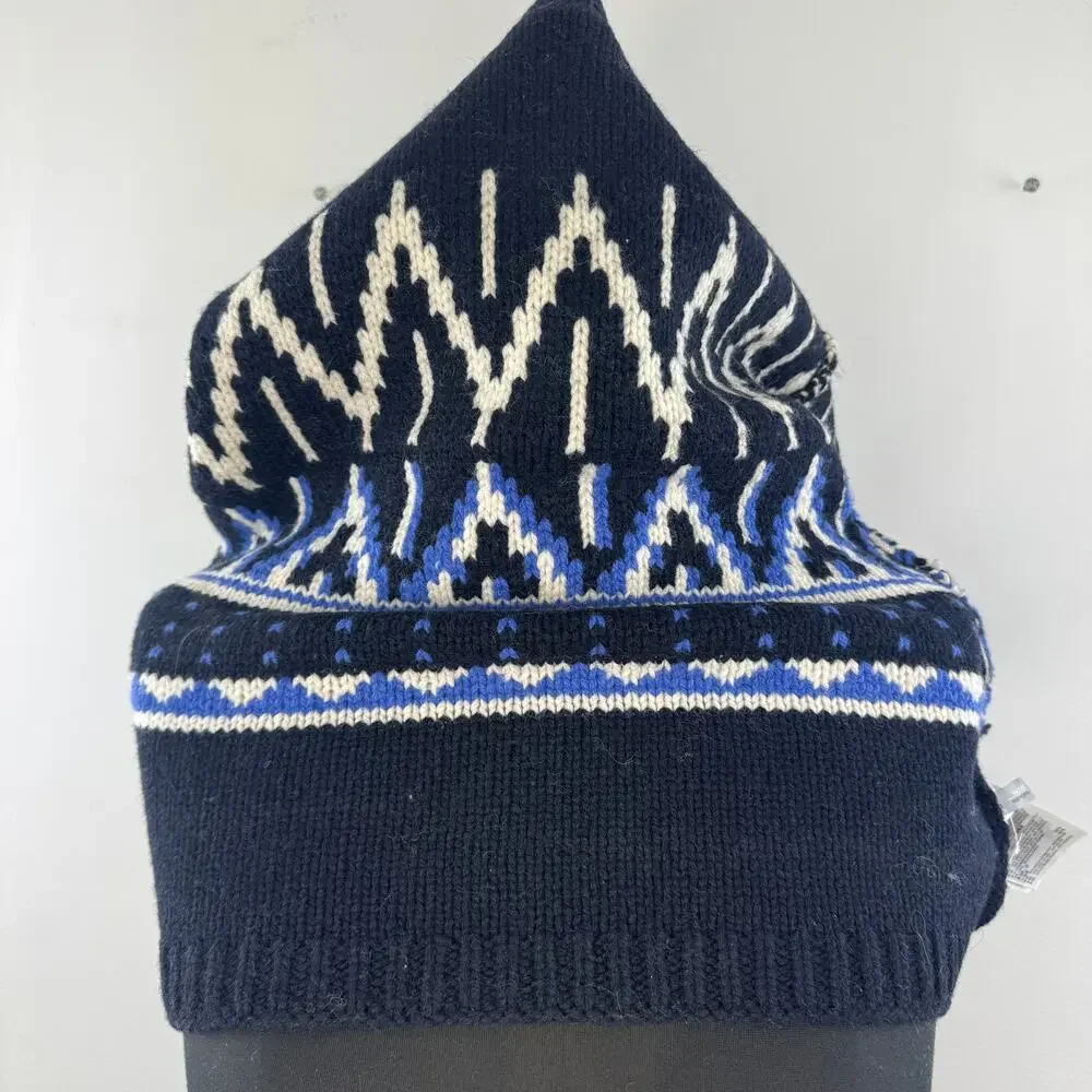 GAP Navy White Tube Neck Warmer Scarf Wool Fair Isle Ribbed Knit 16x18 NEW